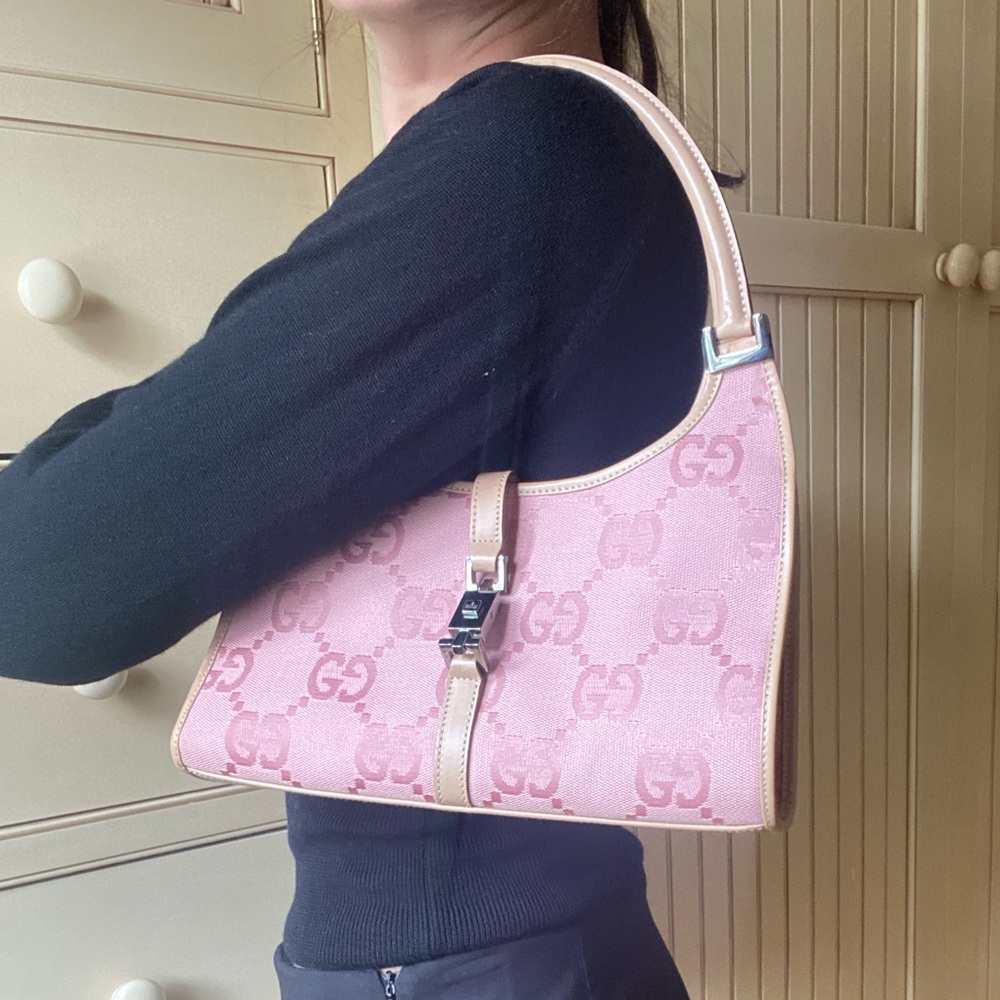 Rare Vintage Gucci Jackie Bardot Hobo Bag Pink Gem
